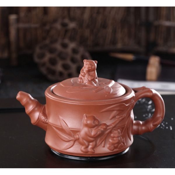 Чайник "Бамбуковая Панда" глиняный красный 350 мл.