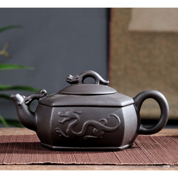Чайник "Речной Дракон" глиняный чёрный 350 мл.