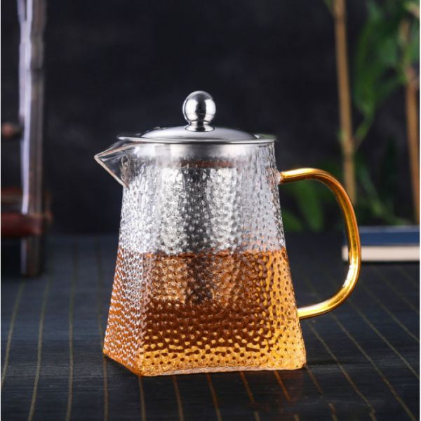 Чайник Термостійке скло з металевою кришкою та ситом 450 мл. Рифлений
