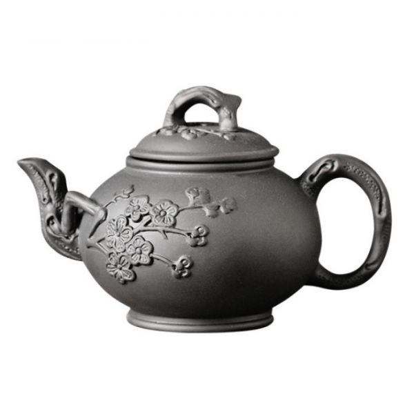 Чайник "Цветок сливы" глиняный чёрный 350 мл.