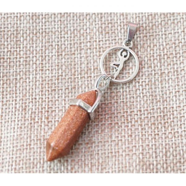 Кулон белый металл "Йога" вставка Красный авантюрин