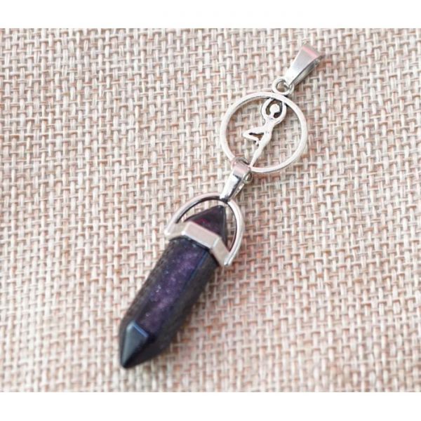 Кулон белый металл "Йога" вставка Синий авантюрин