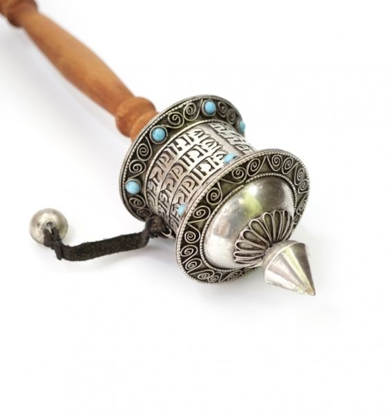 Молитовний барабан на ручці у срібному кольорі