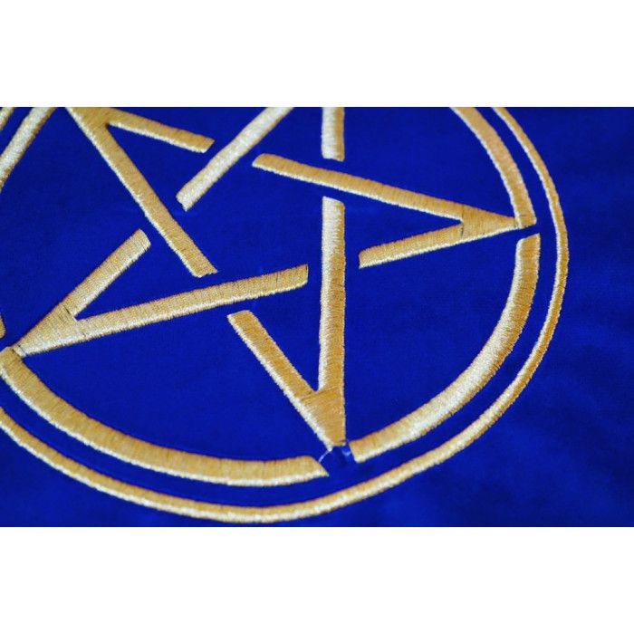 Скатертина для ворожіння оксамит Пентакль блакитна вишивка