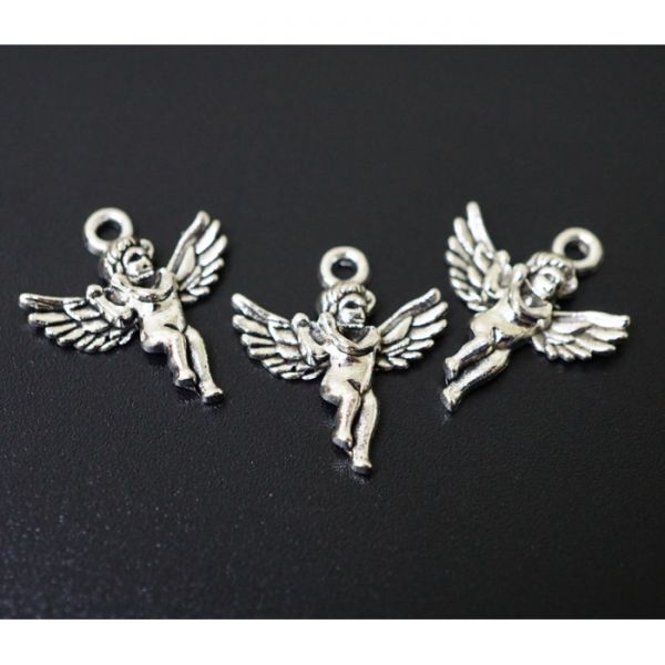 Амулет в кошелёк Ангел с флейтой под серебро 10 штук