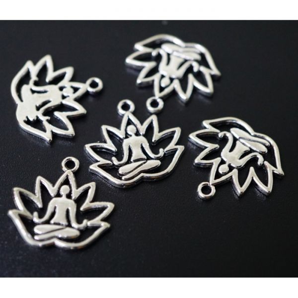 Амулет в кошелёк Асана в лотосе под серебро 10 штук