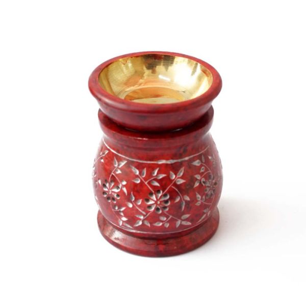 Аромалампа кам'яна кругла з малюнком червона NO.-266