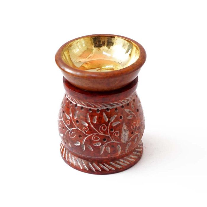 Аромалампа кам'яна кругла з малюнком червона NO.-269