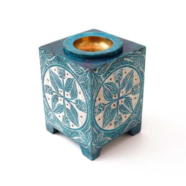 Аромалампа кам'яна квадратна з малюнком блакитна NO.-252