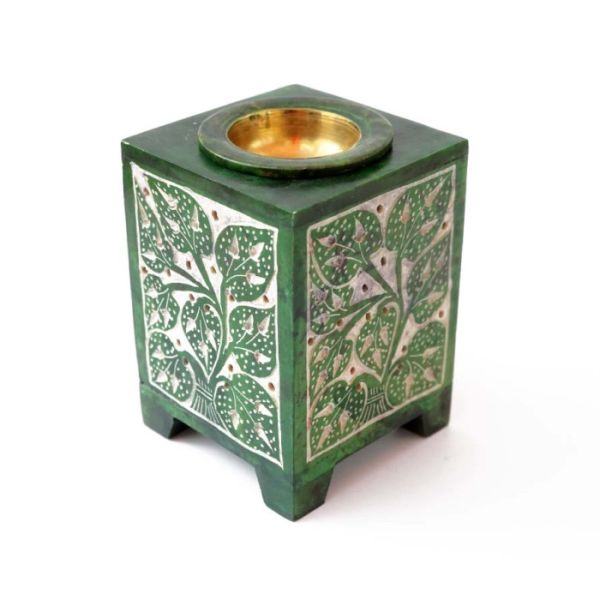 Аромалампа кам'яна квадратна з малюнком зелена NO.-250