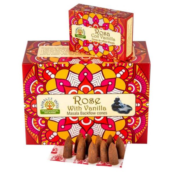 Ароматичні конуси Рідкий дим Троянда Ваніль NAMASTE INDIA ROSE VANILLA