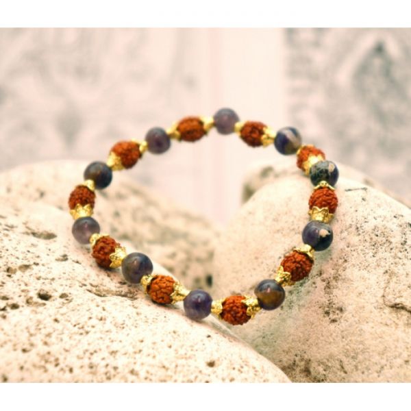 Браслет Рудракша + Латунь + Аметист