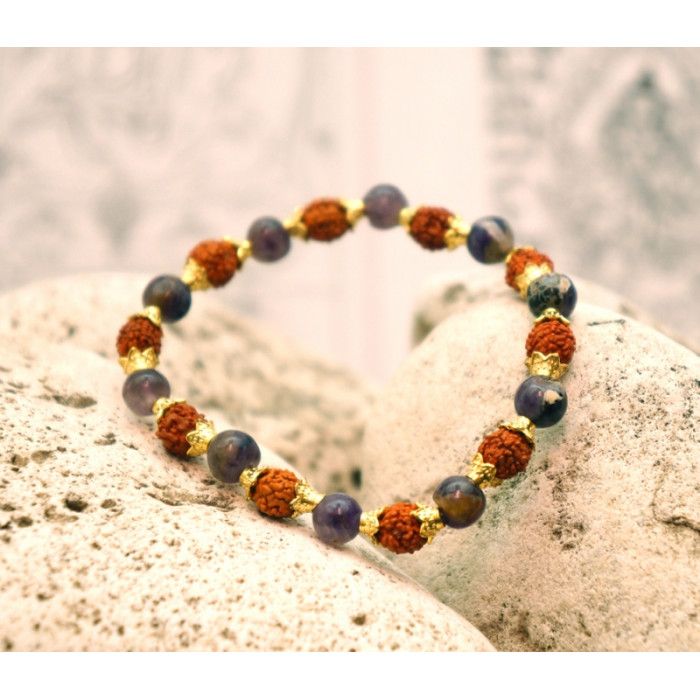 Браслет Рудракша + Латунь + Аметист