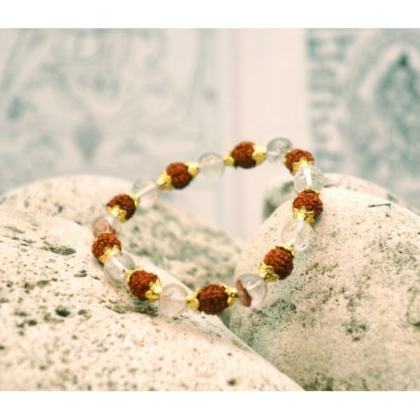 Браслет Рудракша + Латунь + Гірський кришталь
