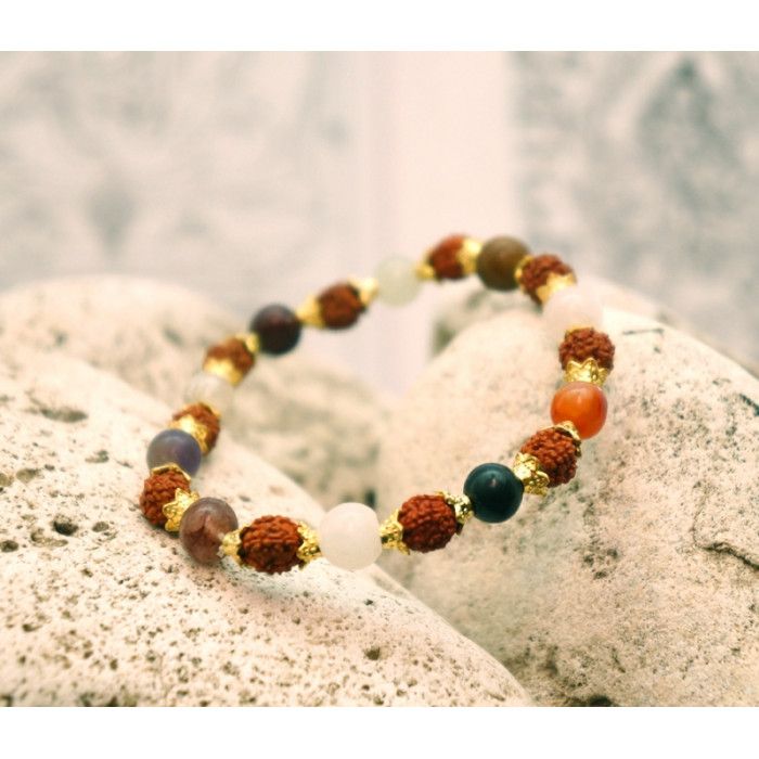 Браслет Рудракша + Латунь + Навратна