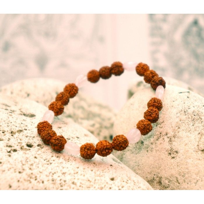 Браслет Рудракша + Рожевий кварц