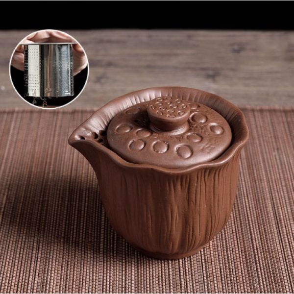 Чахай глиняный с крышкой "Лотос" коричневый 160 мл.