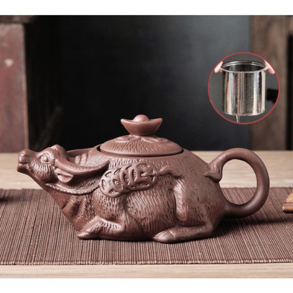 Чайник глиняний з ситом "Лінивий Бик" коричневий 400 мл.