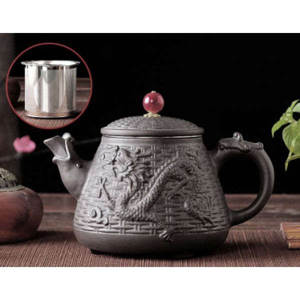 Чайник із ситечком "Дракон із Феніксом в кошику" чорний 500 мл.