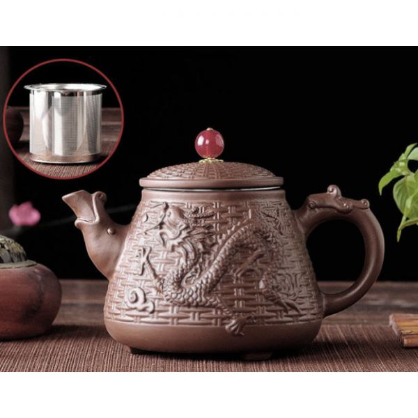 Чайник із ситечком "Дракон з Феніксом в кошику" коричневий 500 мл.