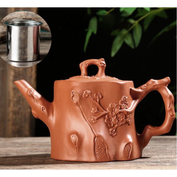 Чайник глиняний із ситечком "Сливове дерево" світло-коричневий 450 мл.