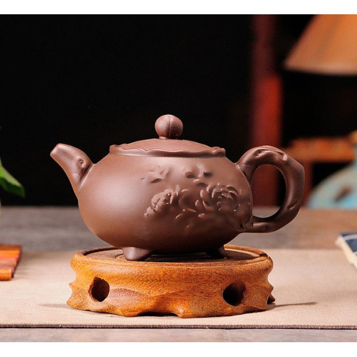 Чайник "Тринога хризантема" глиняний Коричневий 150 мл.