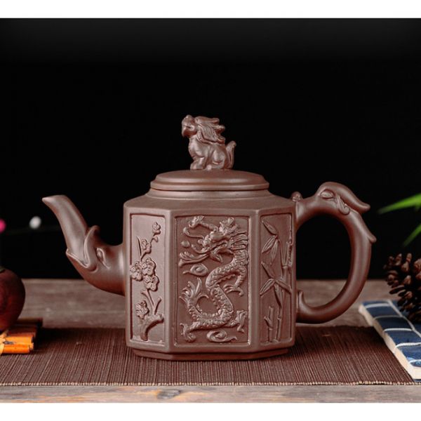 Чайник "Восьмиугольный дракон" коричневый глиняный 800 мл.