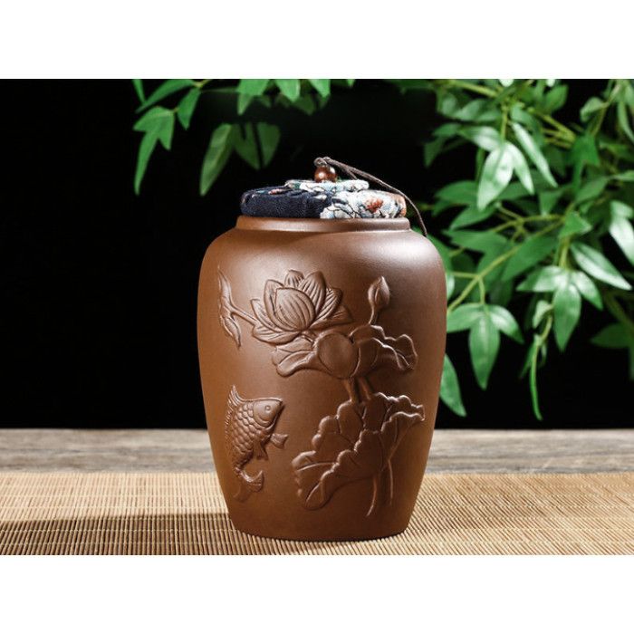 Чайница для чая "Игры рыбок" глиняная коричневая 900 мл.