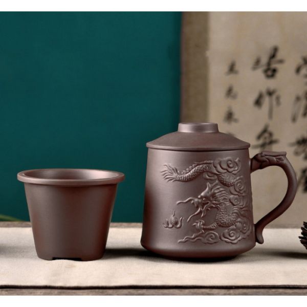 Чашка "Небесний Дракон" із ситом глиняна коричнева 400 мл.