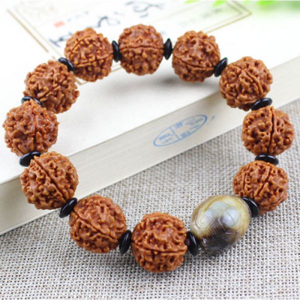 Чотки - браслет з рудракші 11 намистин Черепаха з роздільниками