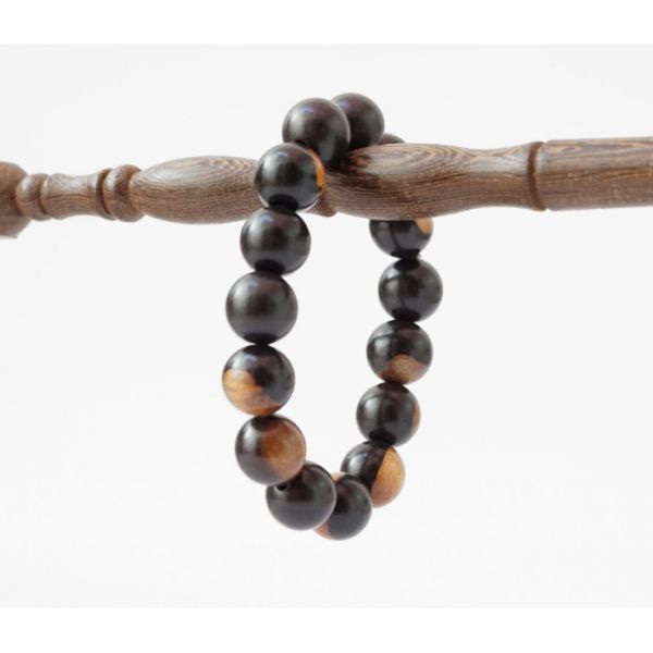 Чотки 15 намистин 15 мм Чорне дерево Інь Ян