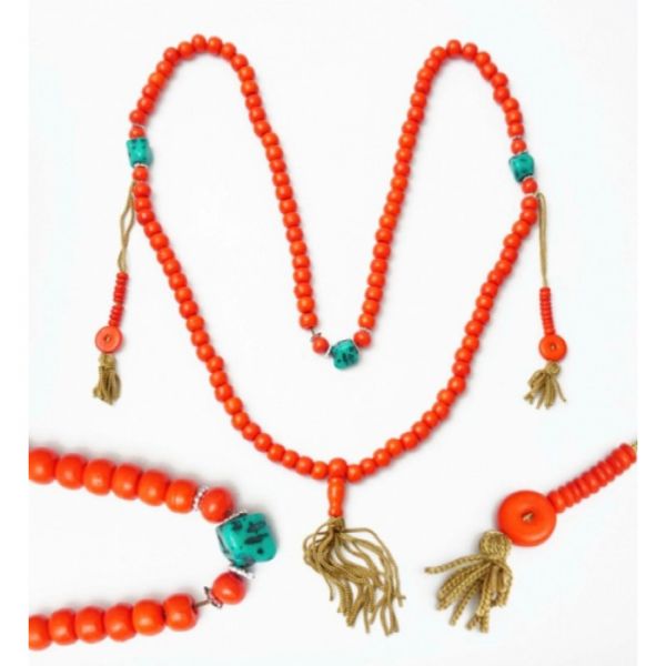 Чотки з кістки 10 мм. 108 бусин коралові