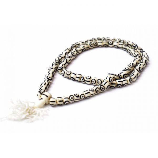 Чотки з кістки DZI білі + чорний малюнок 8 мм.