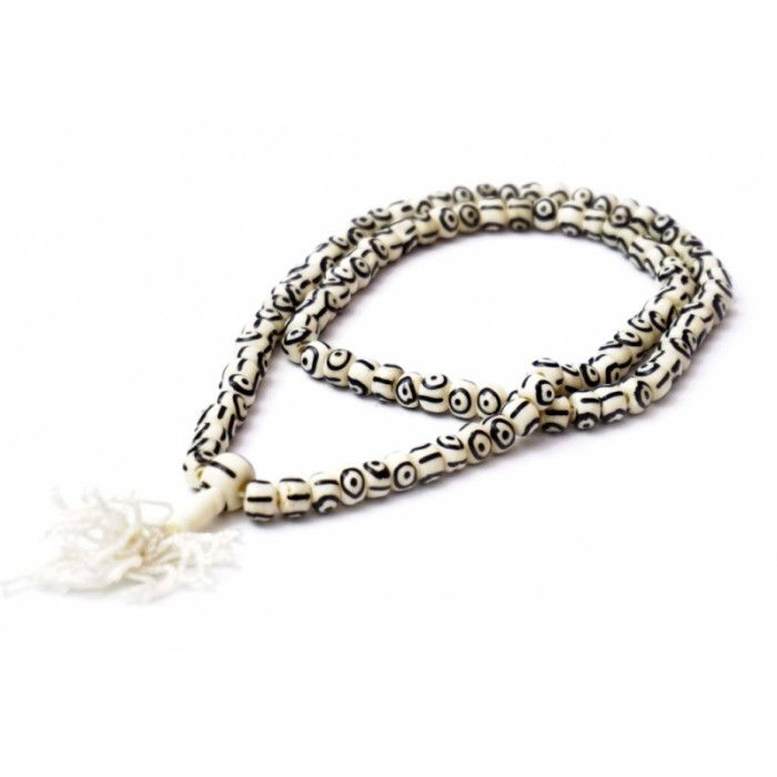 Чотки з кістки DZI білі + чорний малюнок 8 мм.