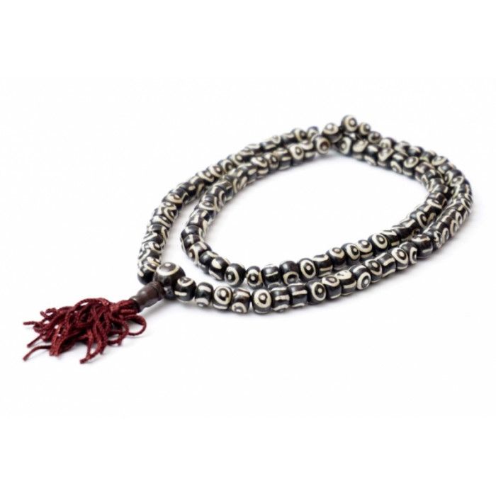 Чотки з кістки DZI чорні + білий малюнок 8 мм.