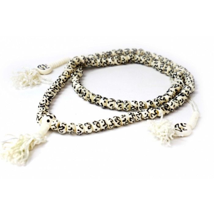 Чотки з кістки ОМ білі + чорний малюнок 8 мм.