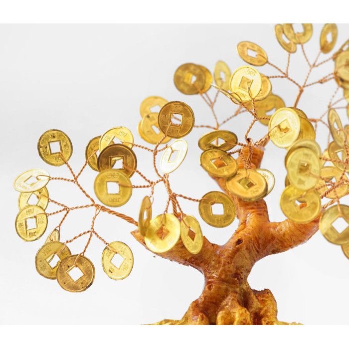 Дерево с золотыми монетами в мешке 14 см