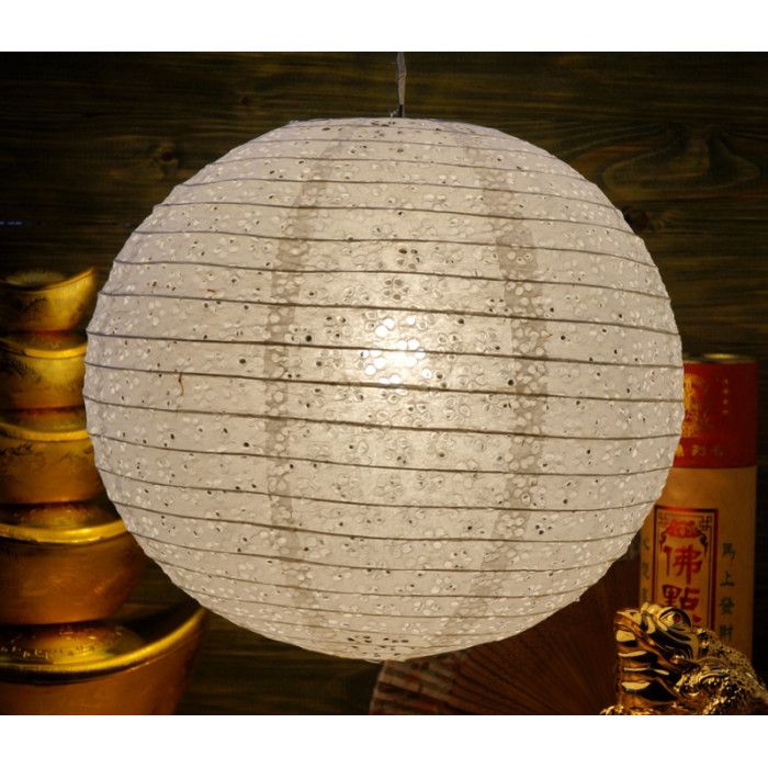 Ліхтар паперовий "КУЛЯ З ДІРКАМИ МЕЙ ХУА" білий d=39 см