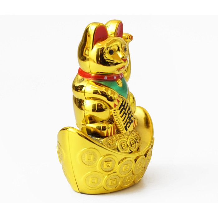 Манекі Неко в чаші достатку на батарейці золотий