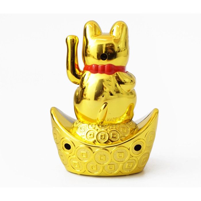 Манекі Неко в чаші достатку на батарейці золотий
