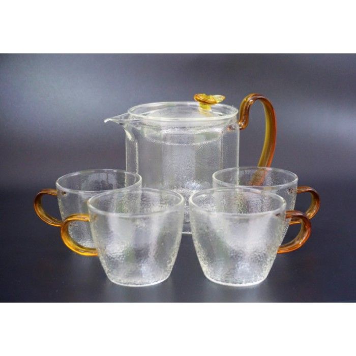 Набор чайник с ситом (450ml) + 4 чашки (100ml) термостекло