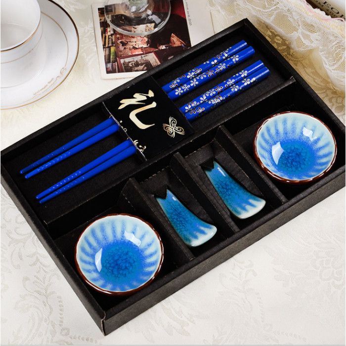 Набір для суші "Хризантеми" 6 предметів Блакитний