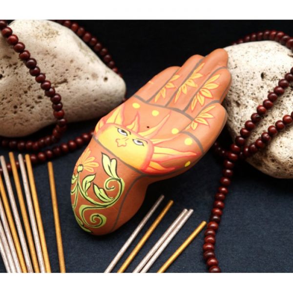 Подставка под аромапалочки глиняная Солнце "Ладонь" Оранжевая