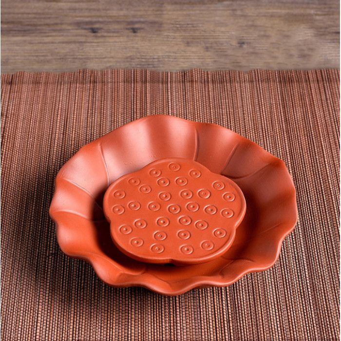 Подставка под чашку "Лепесток лотоса" глиняная красная