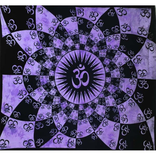 Покривало двоспальне індійське бавовна тонке "Ом" Бузкове 210*240