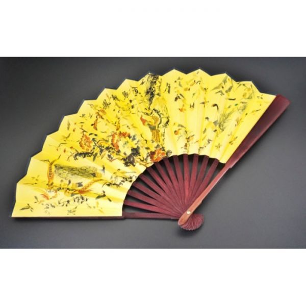 Веер бумага + ткань + дерево №1