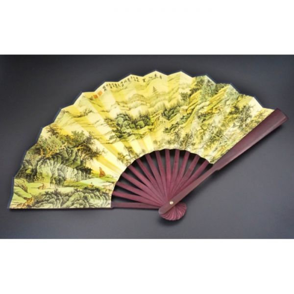 Веер бумага + ткань + дерево №3