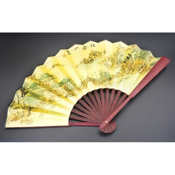 Веер бумага + ткань + дерево №9