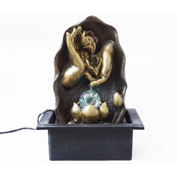 Водопад настольный Лотос в ладонях из полистоуна с подсветкой