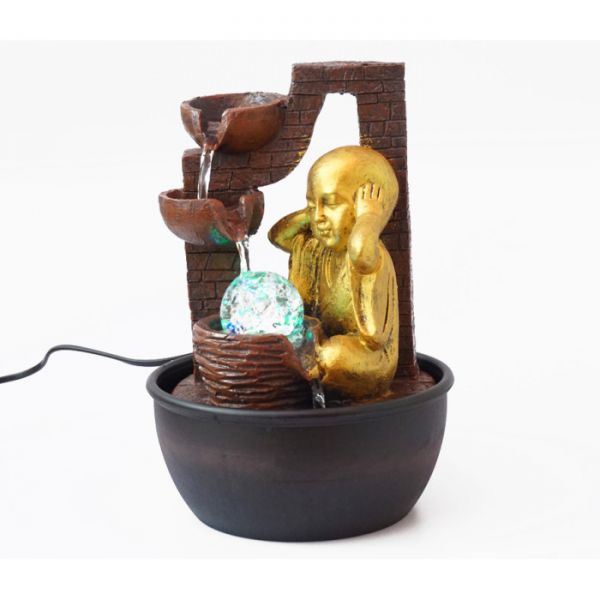 Водопад настольный Монах "Ничего не слышу" из полистоуна с подсветкой